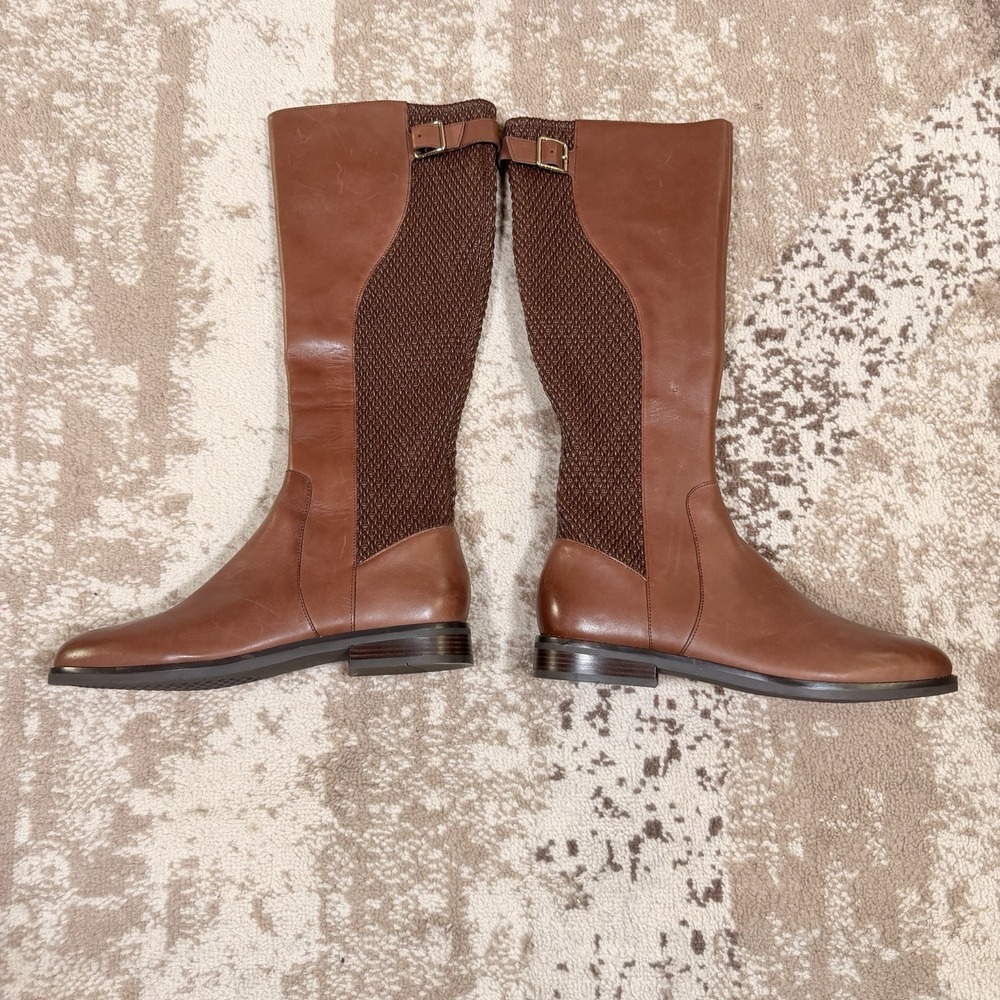 Cole Haan Women's Idah Equestrian Knee High Boot Brown Chestnut Leather Size 10